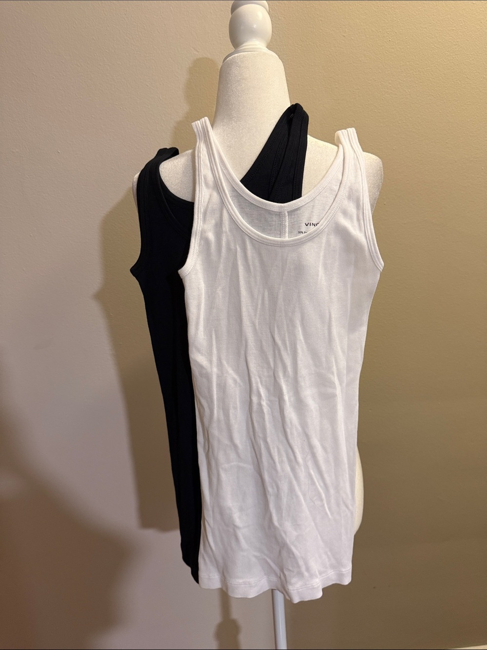 Vince Sleek Black & White Ribbed Scoop Tank - set of 2